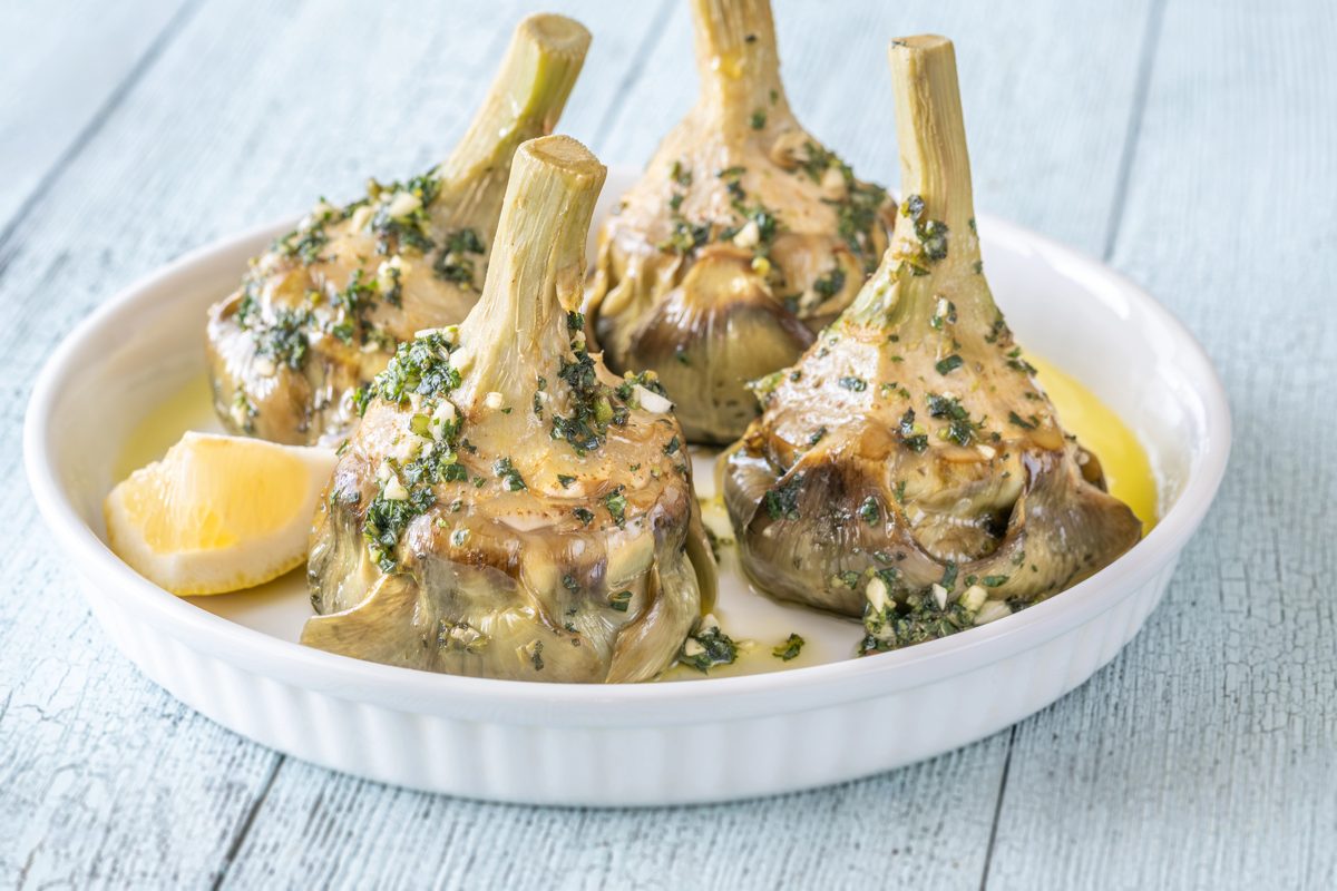 Roman-style braised artichokes with herbs and olive oil