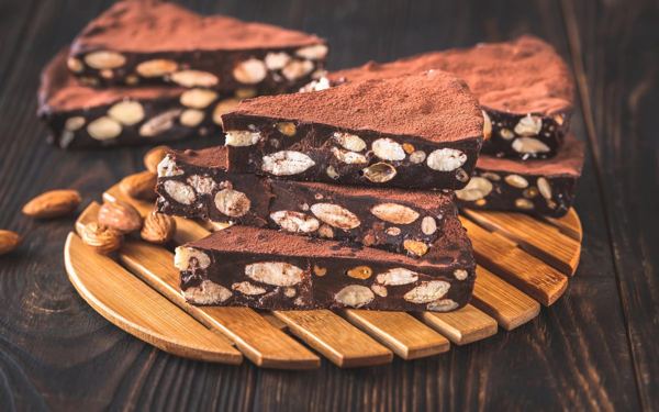 Wedges of panforte, a dense Sienese cake full of nuts and candied fruit