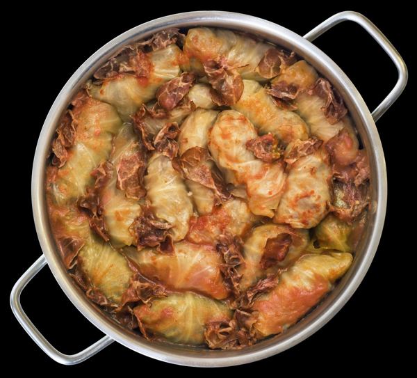 Sarma cabbage rolls with smoked meat in a large pot