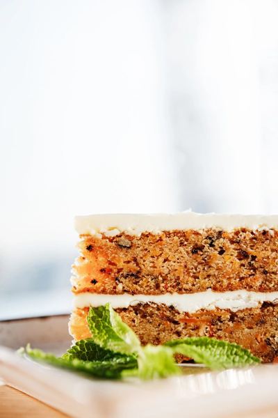Slice of layered walnut cake