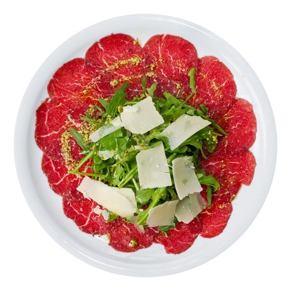 Beef carpaccio with arugula and shaved Parmesan