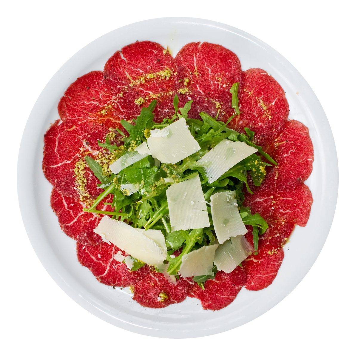 Beef carpaccio with arugula and shaved Parmesan